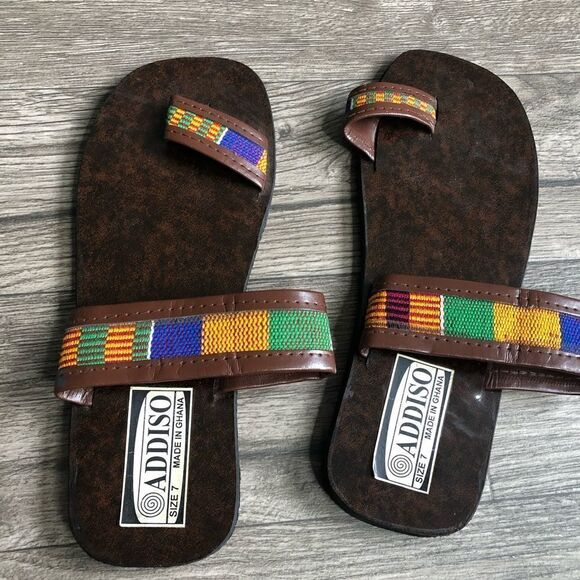 AFRICAN KENTE Cloth Print Tortoise Sandals Slides Flip Flops - Picture 7 of 13